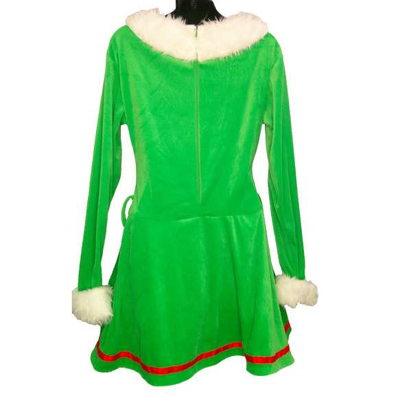 Holiday Green Velvet Elf Dress with Faux Fur – The North Pole- Women's S/M - Picture 2 of 10